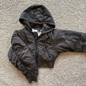 Urban Outfitters iets frans Raglan Hooded Bomber Jacket Cropped Utility Olive XS